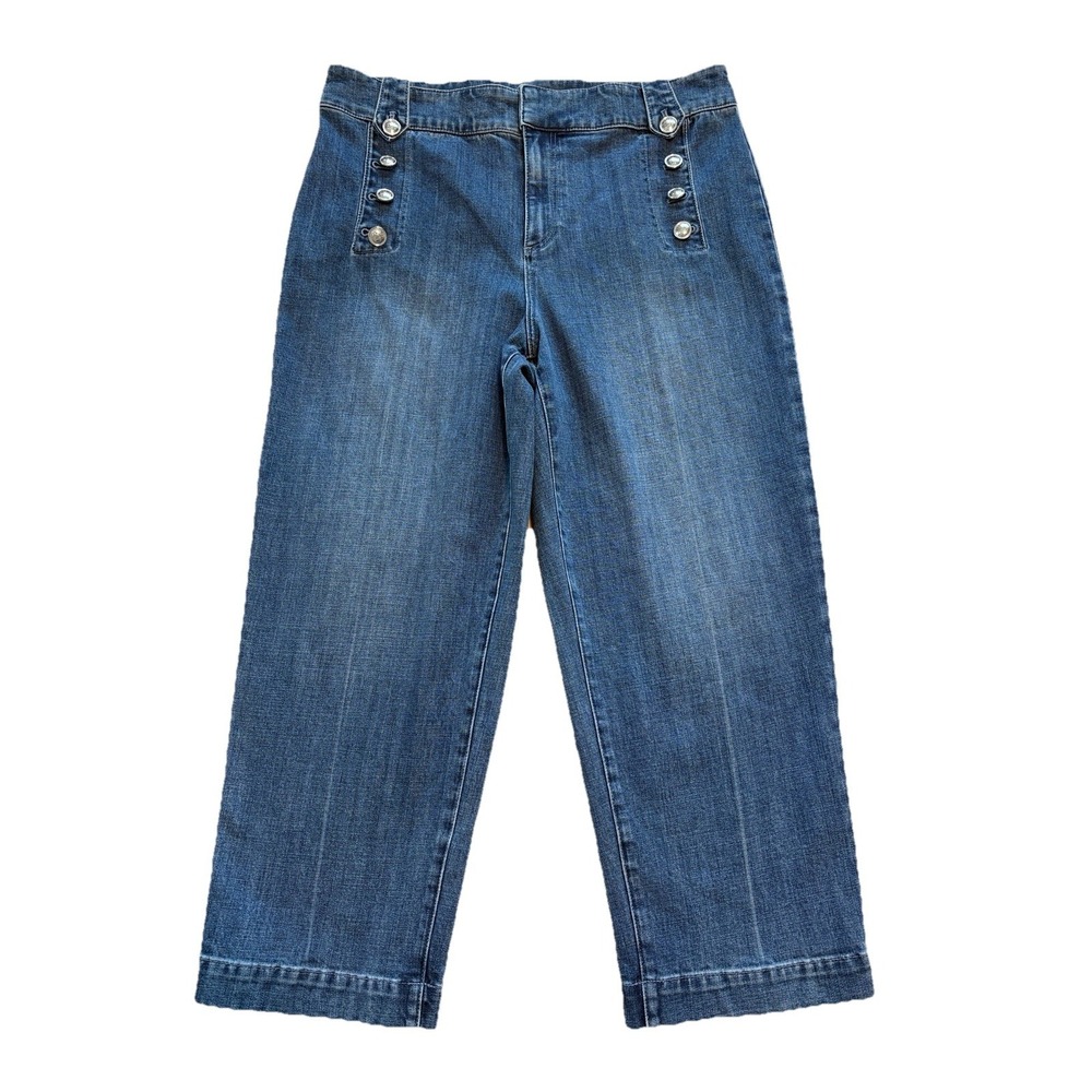 Talbots Womens Sailor Size Jean 14 Blue Cropped Jeans Buttons Nautical Beach
